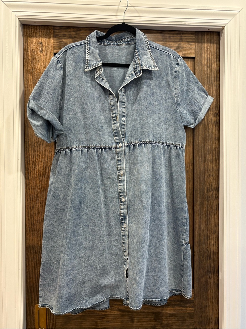 Light Wash Denim Shirt Dress - Button Front